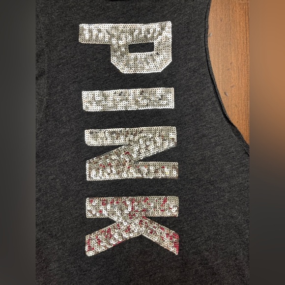 Victoria’s Secret PINK Tank Size L Dark Gray Chill Babe Sequins Beach Summer - Picture 9 of 13